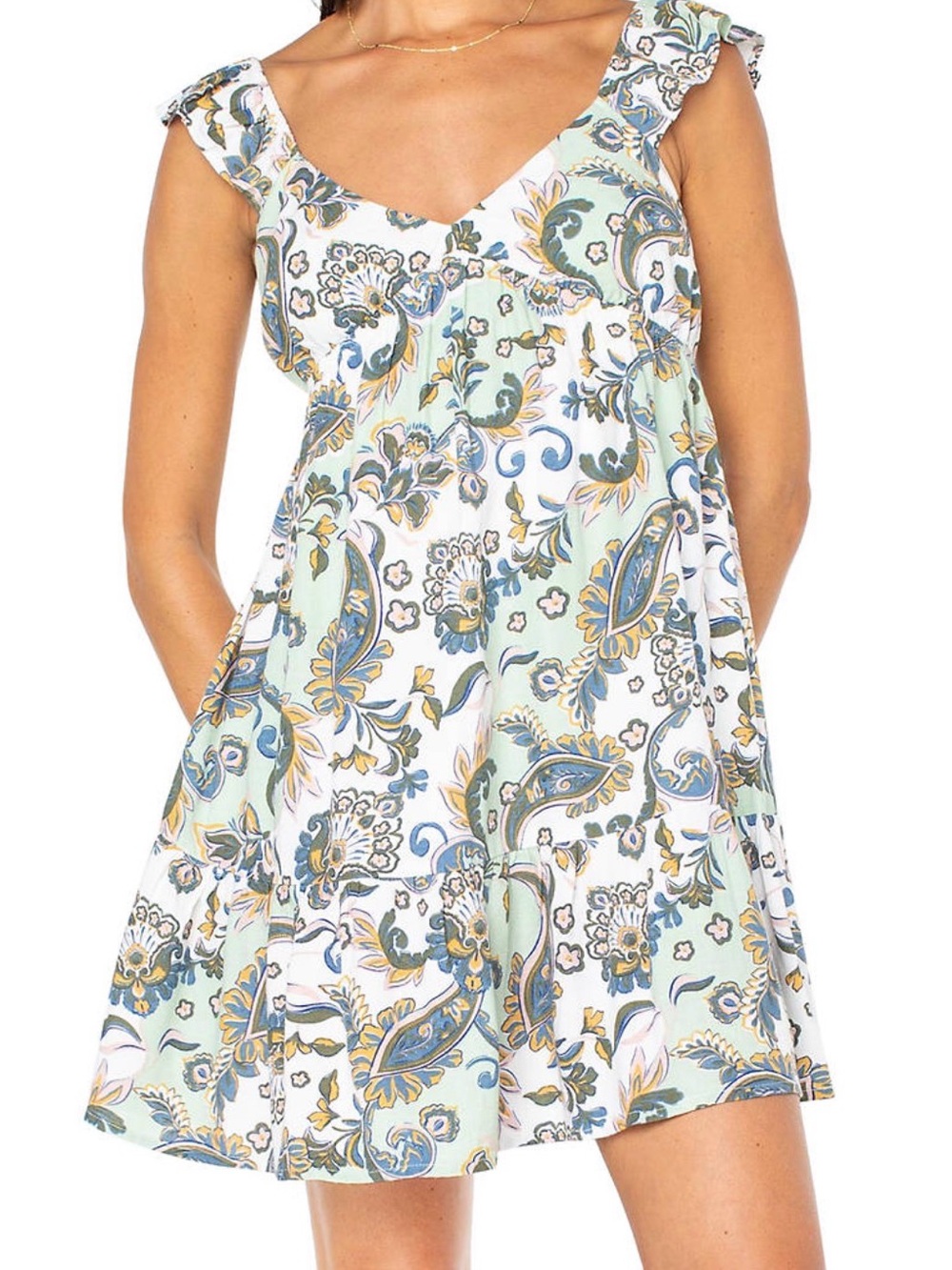 Roxy Floral Mini Dress in Mint, Pink & Navy